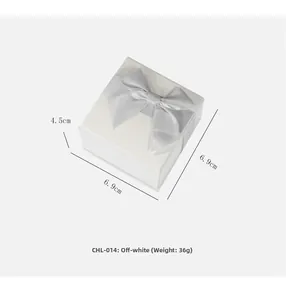 Square cream jewelry gift box with silver-grey satin ribbon, size 6.9x6.9x4.5cm
