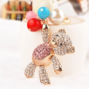 Rhinestone Bear Keychain Crystal Animal Bag Charm Cute Colorful Beads Key Ring For Women Fashion Accessory Jewelry Gift