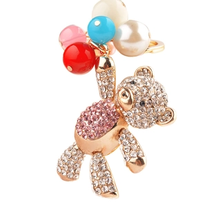 Balloon bear charm keychain with colorful beads and sparkling crystal rhinestones