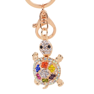 Portachiavi a forma di tartaruga dorata con strass colorati per borse e auto da donna