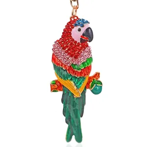 Porte-clés Créatif Perroquet en Émail et Strass Forme d'Oiseau Mignon Pendentif Suspendu pour Sac de Voiture pour Femme Cadeau Bijoux