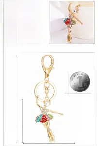 Détails porte-clés danseuse de ballet avec strass multicolores et dimensions exactes