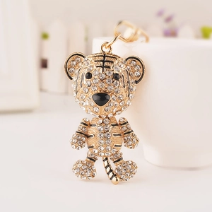 Porte-clés Tigre 3D de Luxe en Alliage Strass Cristal Animal Charme de Sac Pendentif de Voiture pour Femmes Filles Cadeau