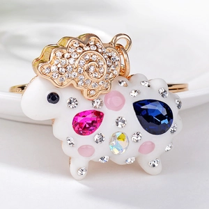 Cartoon Sheep Crystal Keychain Alloy Rhinestone Enamel Lamb Bag Charm Pendant For Women Girls Gift Cute Animal Key Ring