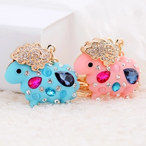 Cartoon crystal sheep car keychains with gold plating and sparkling rhinestones