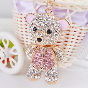 Creative Cute Teddy Bear Rhinestone Keychain Gold Plated Zinc Alloy Enamel Sparkly Bag Charm For Women Girls Gift