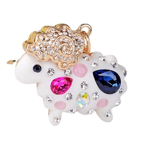 Cute cartoon resin sheep keychain with colorful crystals and sparkling rhinestones