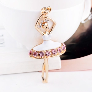 Porte-clés Élégant Danseuse de Ballet Alliage Strass Émail Pendentif Fille Dansante pour Sac Femme Cadeau