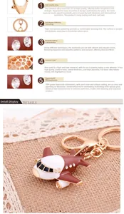 Detail of A380 airplane keychain with rose gold finish and sparkling rhinestones