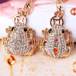 Golden frog keychains with white and colorful rhinestones, exquisite lobster clasp design