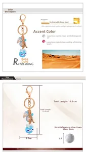 Eiffel Tower and crown charms on blue macaron keychain with rose gold hardware