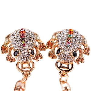 Golden frog keychain with colorful rhinestones and sparkling crystals for women's bags