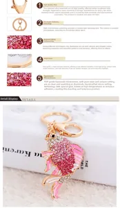 Detailed close-up of crystal goldfish keychain with pink rhinestones and gold plating