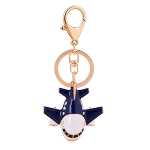 Creative A380 airplane model keychain with blue and white enamel and sparkling rhinestones