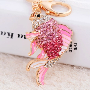 Exquisite gold alloy koi fish keychain with pink rhinestones and enamel details