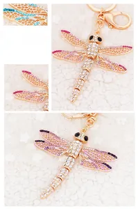 Detail of dragonfly keychain showing colorful rhinestones and gold alloy plating