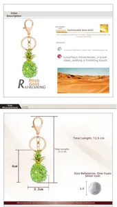 Detailed size specifications of the rose gold resin pineapple rhinestone keychain