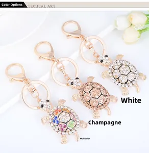 Turtle keychains with sparkling rhinestones in white, champagne and multi-color crystals