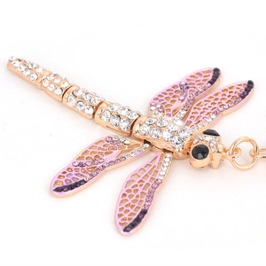 Creative gold dragonfly keychain pendant with pink and purple rhinestones for bags