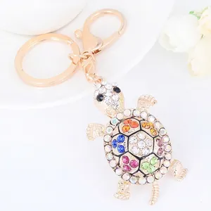 Creative Turtle Rhinestone Keychain For Women Alloy Animal Bag Charm Gold Plated Crystal Tortoise Key Ring Accessories