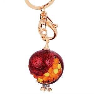 Cute Pomegranate Fruit Keychain For Women Gold Plated Zinc Alloy Enamel Key Ring Creative Bag Hanging Ornament Rhinestone Inlaid Jewelry Gift