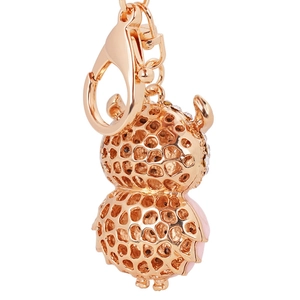 Portachiavi gufo dorato alla moda con smalto rosa e cristalli per borse da donna