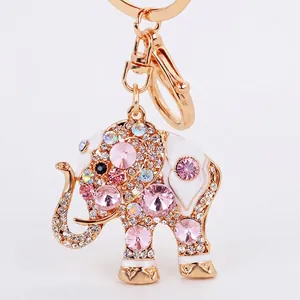 Porte-clés Éléphant de Luxe avec Strass Alliage Émail Breloque de Sac pour Femme Plaqué Or Étincelant Animal Cadeau