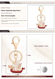 Detailed view showing dimensions and red enamel finish of dragon boat keychain charm