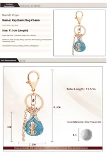 Detail eines blauen Strass-Geldbeutel-Schlüsselanhängers mit Legierungs-D-Verschluss