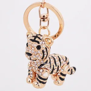 Porte-clés tigre scintillant avec cristaux dorés pour charms de sacs à main femme