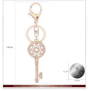 Guide des dimensions du porte-clés rose doré serti de cristaux avec pièce de monnaie