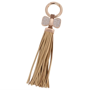 Elegant rhinestone bow tassel keychain with rose gold ring for bags and car keys