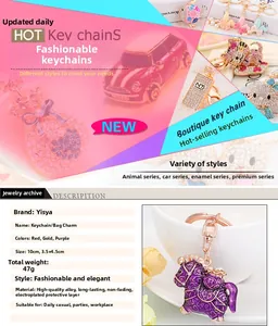 Detail of horse-shaped alloy keychain with sparkling rhinestones and red enamel plating