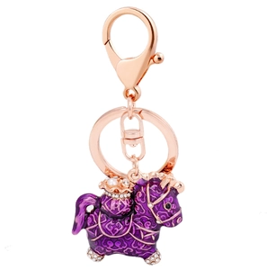 Lucky horse keychain with purple enamel and rose gold finish for handbags