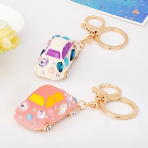 Rhinestone Beetle Car Keychain Cute Metal Alloy Car Shape Key Ring Bag Charm For Women Girls Fashion Jewelry Gift