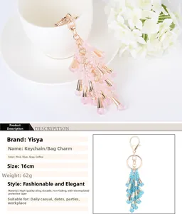 Detailed view of beaded tassel keychain showing its 16cm length and elegant alloy material