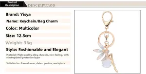 Detailed view of angel fairy keychain with crystal ball and sparkling rhinestone wings