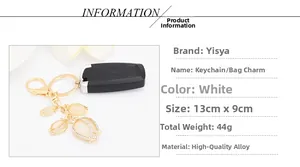 Detailed macro view of opal tulip keychain with sparkling rhinestones and golden hardware