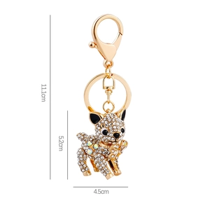 Detailed size dimensions of the golden deer keychain featuring sparkling rhinestones