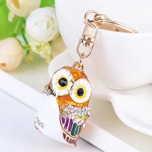 Creative Colorful Enamel Owl Keychain Alloy Rhinestone Inlaid Owl Car Keyring Bag Pendant Charm Fashion Women Jewelry Gift