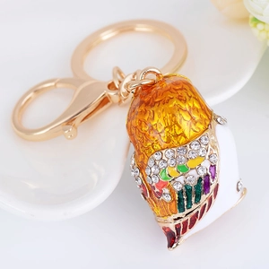 Colorful owl keychain with crystal rhinestones and gold metal lobster clasp for bags