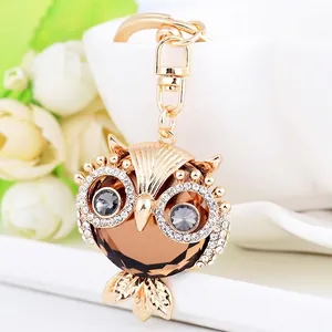 Mode Eule Geformt Legierung Strass Schlüsselanhänger Kristall Tier Tasche Charme Auto Schlüsselanhänger Vergoldet Damen Schmuck