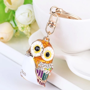 Creative colorful owl keychain with sparkling crystals and golden lobster clasp