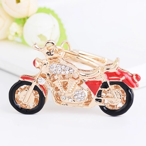 Porte-clés moto créatif en alliage avec placage en or et strass étincelants
