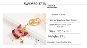 Detailed view of fairy keychain with burgundy rhinestones and gold alloy plating