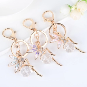Elegant angel wing crystal keychains in blue purple and pink with gold lobster clasp