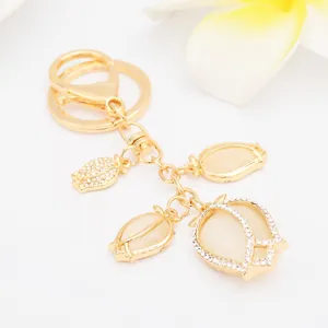 Korean Style Zinc Alloy Tulip Flower Keychain With Rhinestone Resin Bag Charm Car Ornament Jewelry Gift For Women