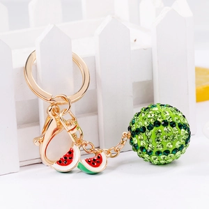 Exquisite rhinestone watermelon keychain featuring green crystal ball and fruit pendants