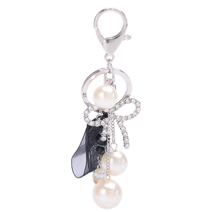Pearl ribbon heart keychain with rhinestones and Friends Forever engraved charm
