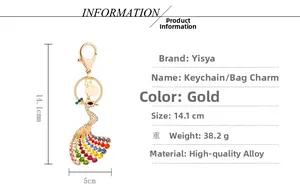 Peacock keychain dimensions 14.1cm x 5cm with weight 38.2g and lobster clasp detail